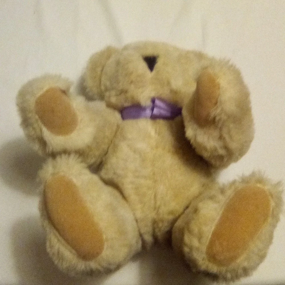 Vermont Teddy Bear Co.Classic Jointed Teddy‎ Bear Plush Purple Ribbon Handmade